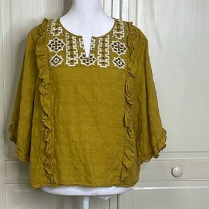 Madewell Mustard Blouse with Embroidered Details